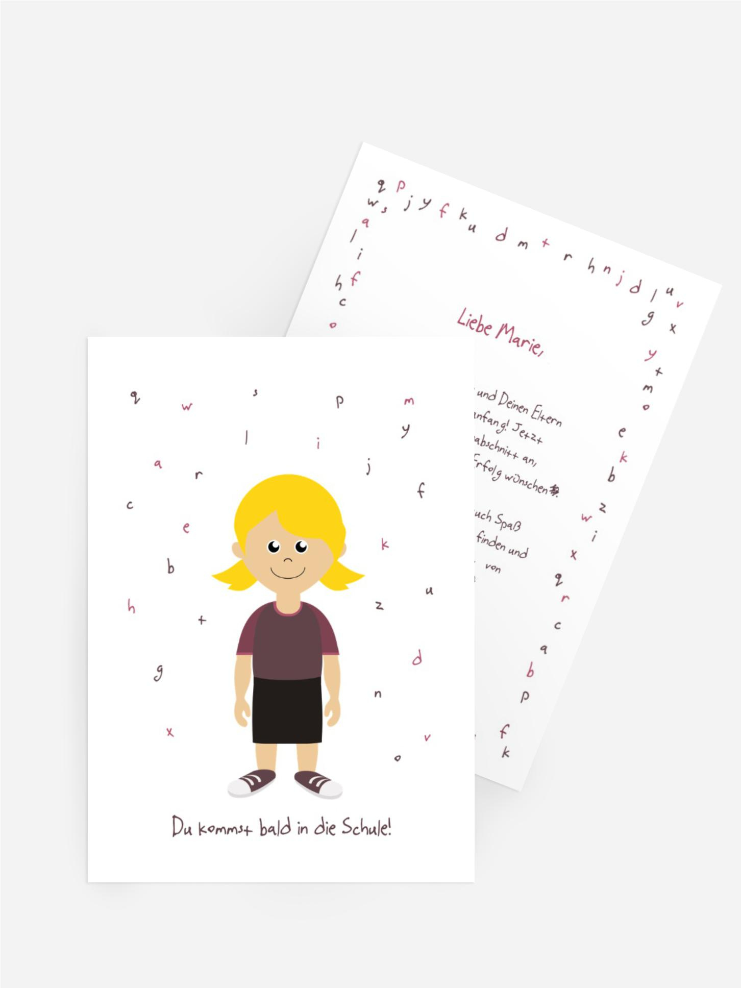 Glückwunschkarte Einschulung Mädchen lila