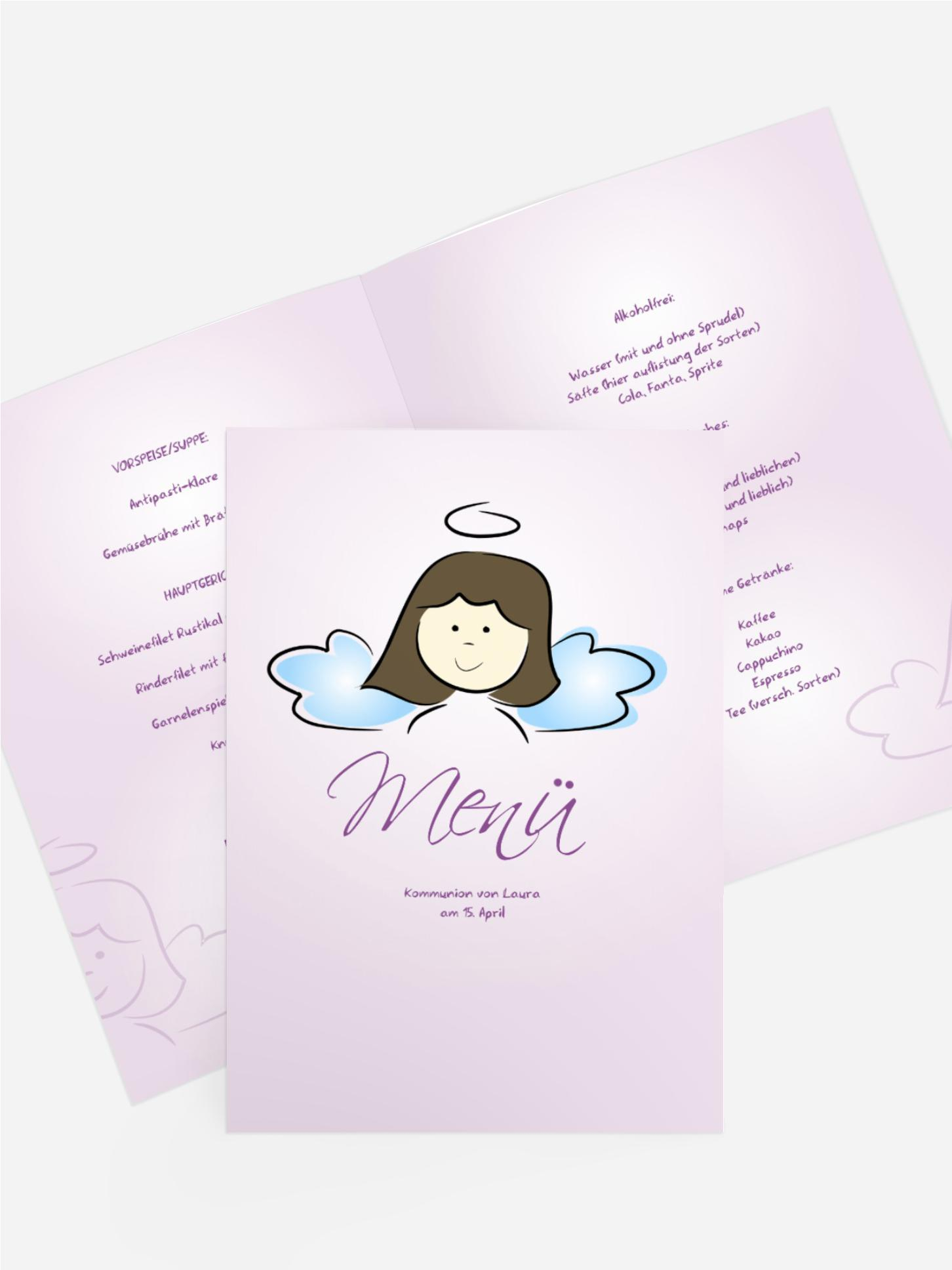 Menükarte Kommunion Engelchen Mädchen