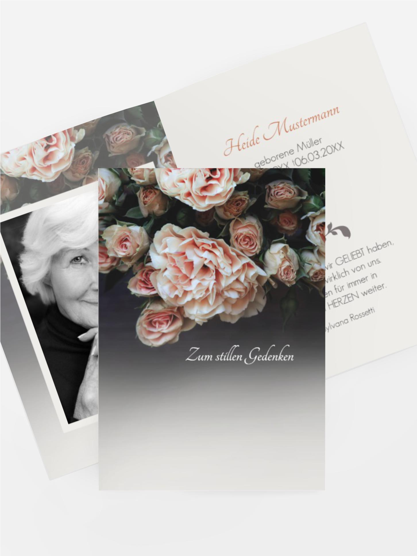 Sterbebildkarte Trauer Rosen