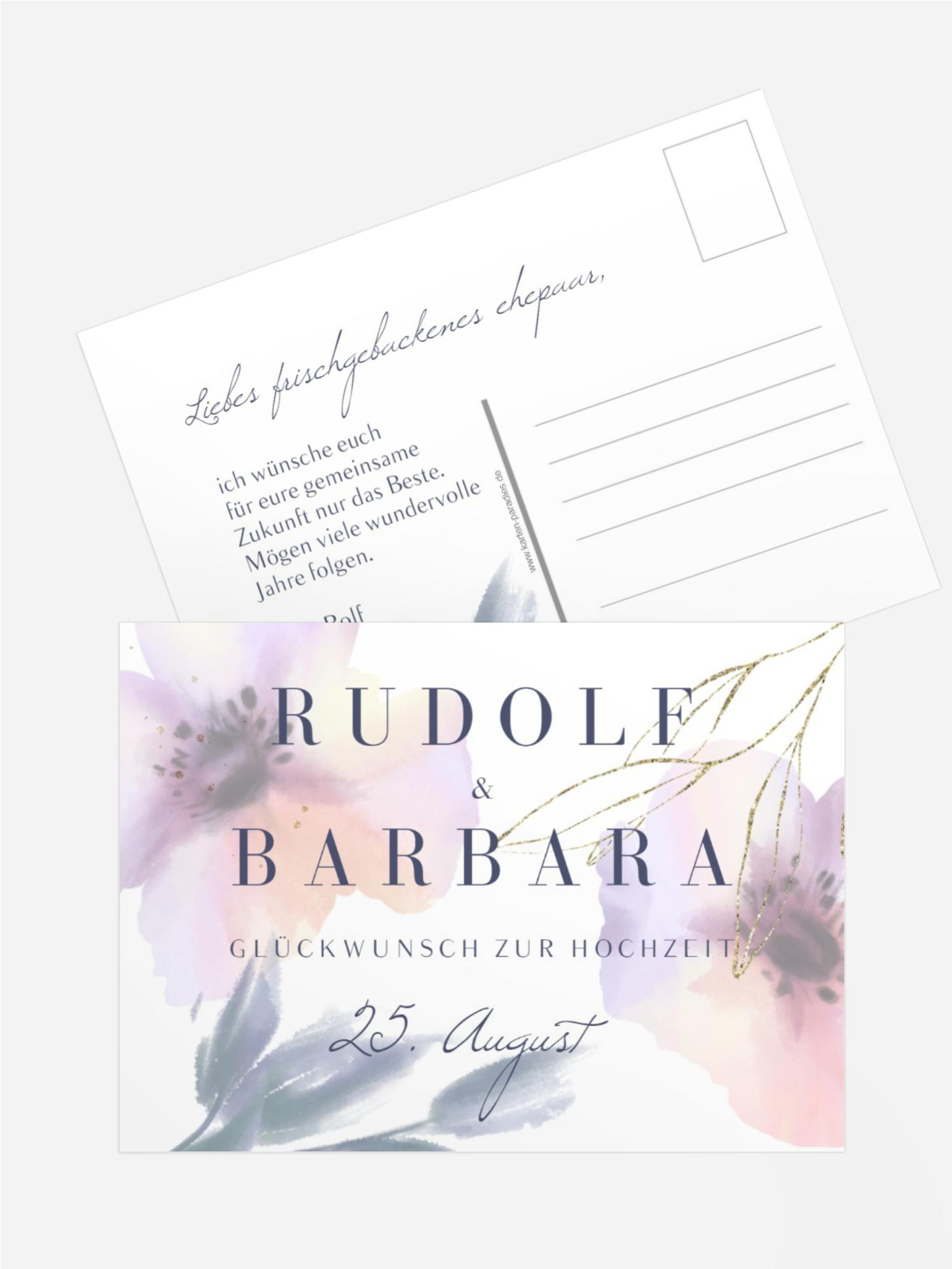 Glückwunschkarte zur Hochzeit Edle Aquarell Blumen