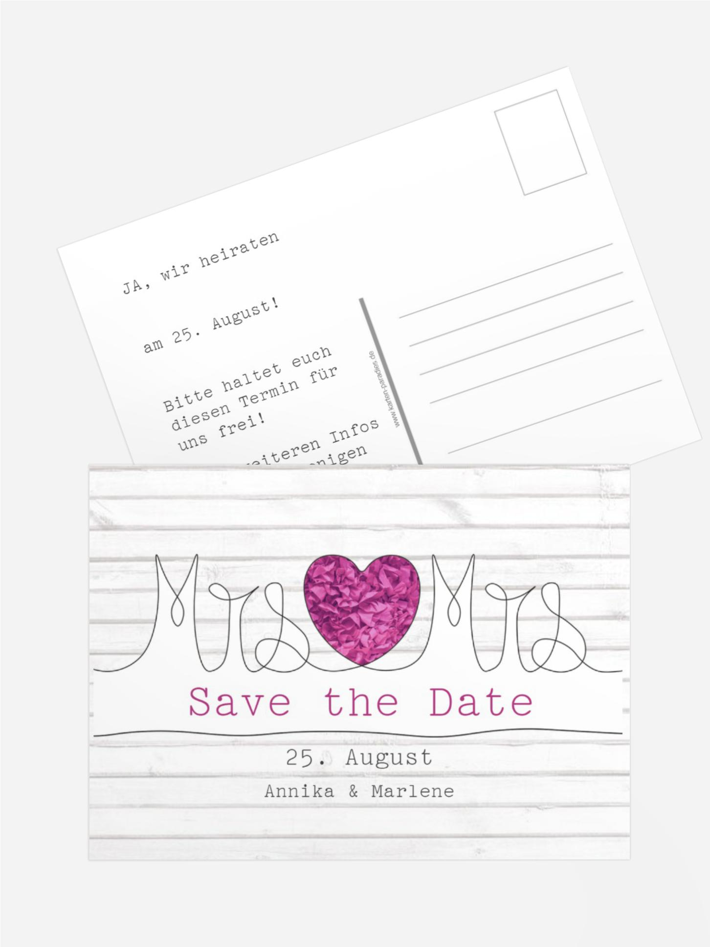 Save the Date Karte zur Hochzeit Mrs+Mrs