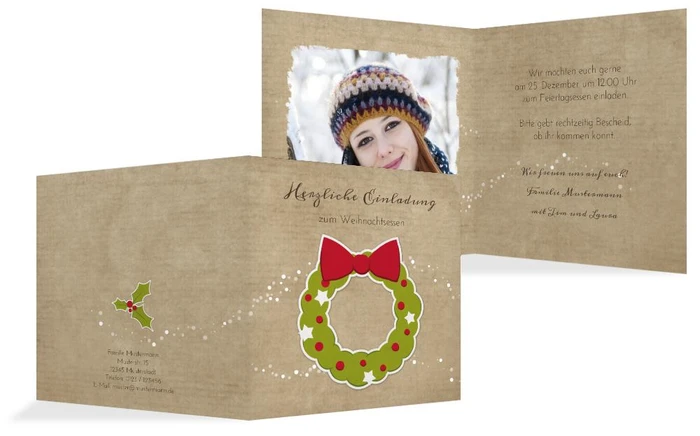 Foto Weihnachtseinladung Weihnachtskranz