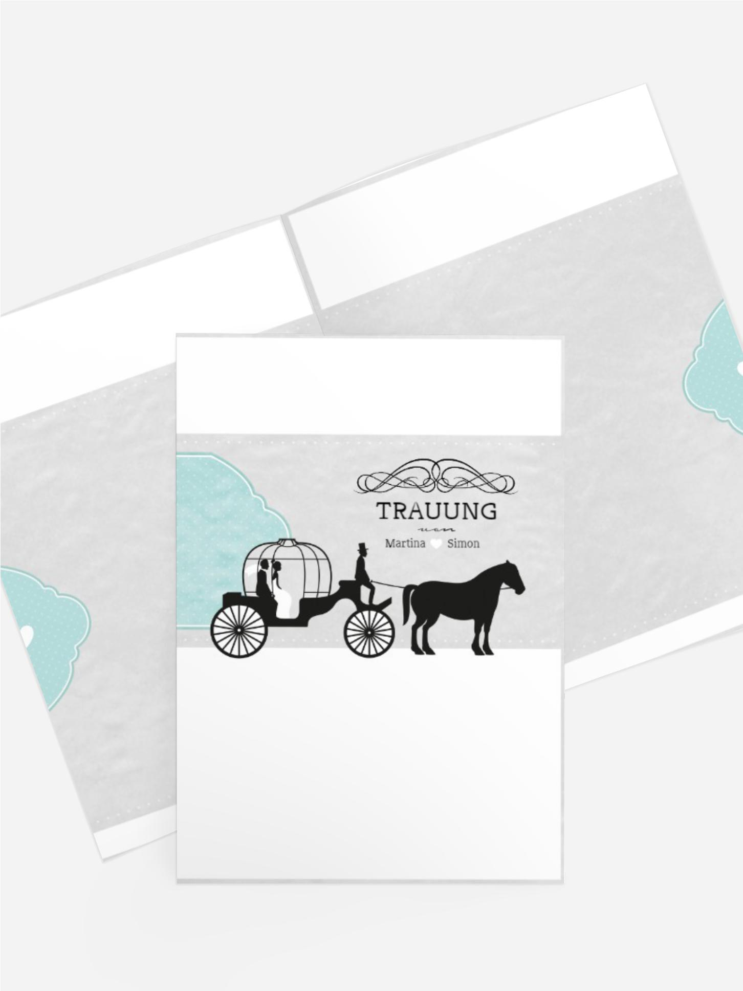 Hochzeitskirchenheft Umschlag Kutsche