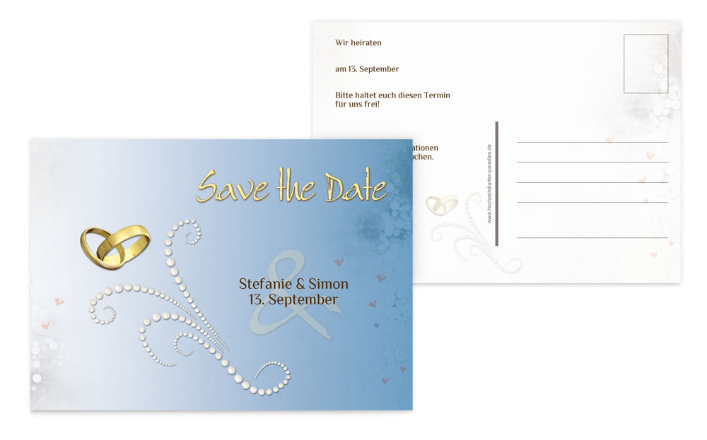Save the Date Karte Eheringe Perlen