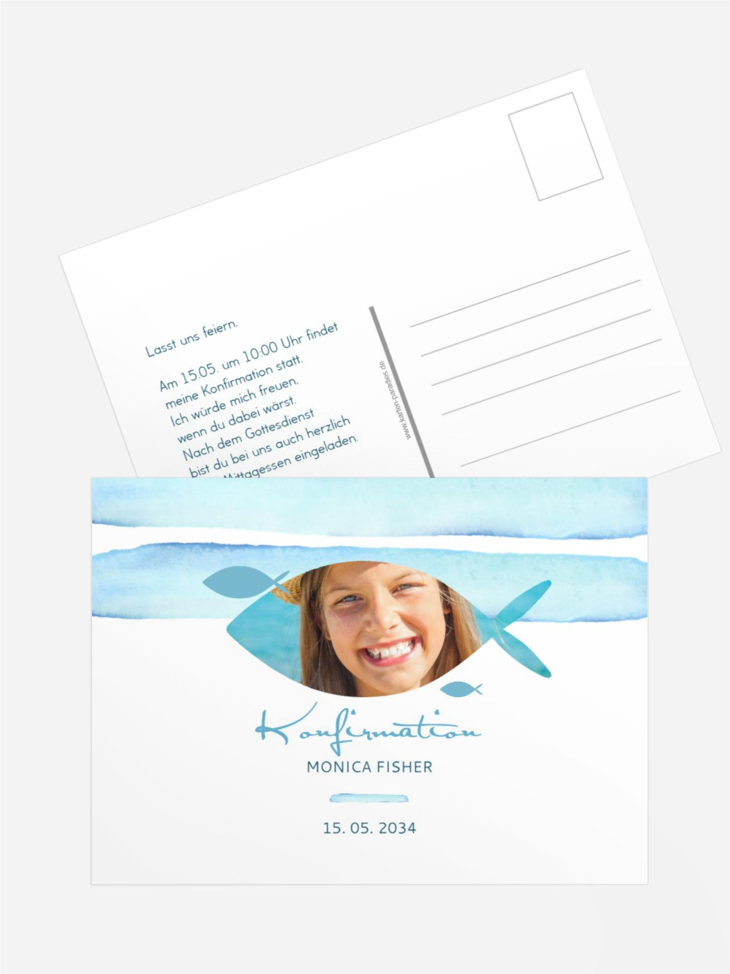 Einladungskarte Konfirmation Aquarellfisch