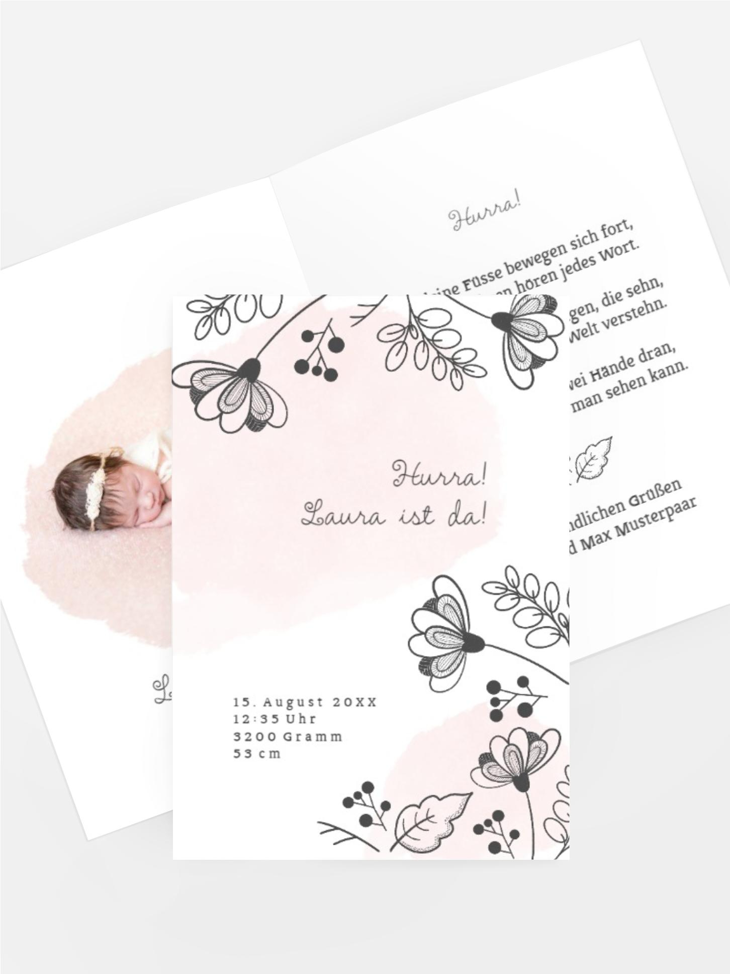 Geburtskarte Konturblumen