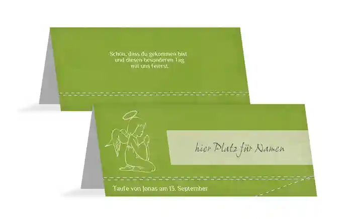 Tischkarte zur Taufe Engel
