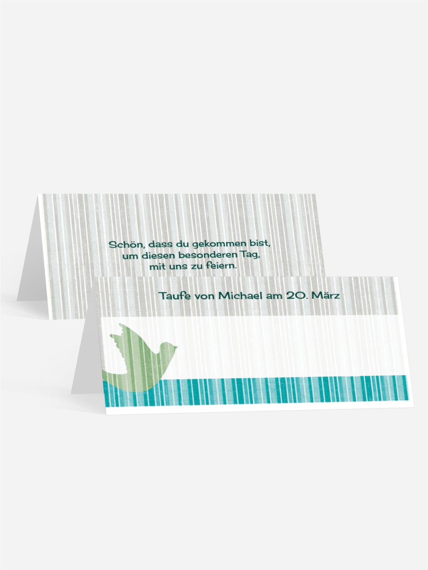 Tischkarte zur Taufe Streifenharmonie