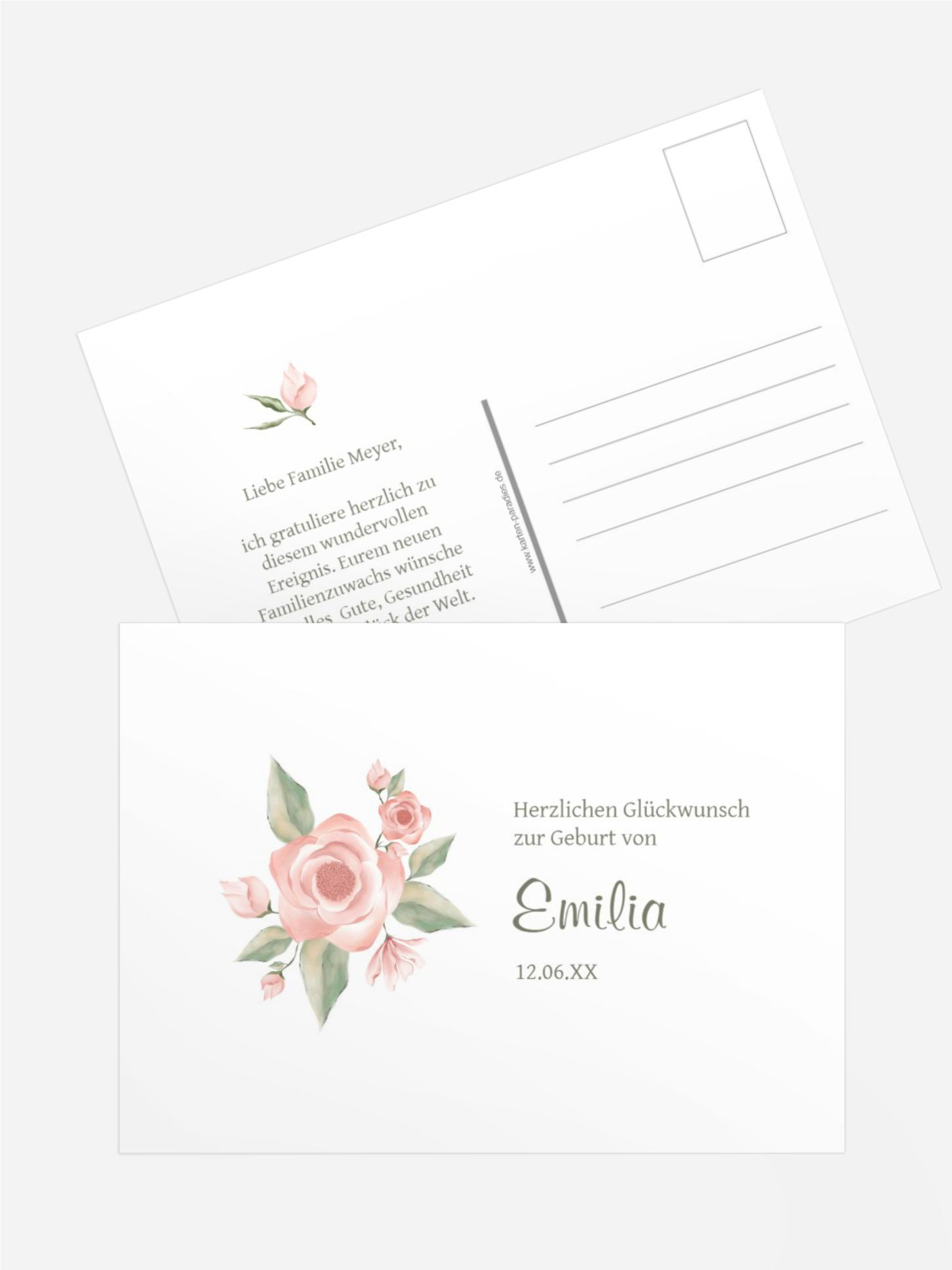 Glückwunschkarte zur Geburt Zarte Rose