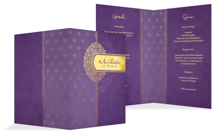 Menükarte zur Hochzeit Mumbai