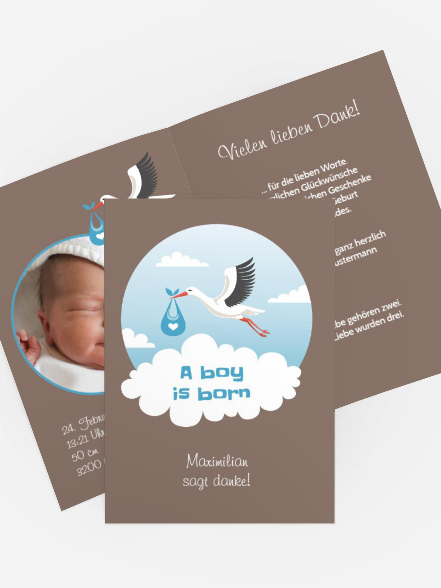 Dankeskarte zur Geburt Storch Junge
