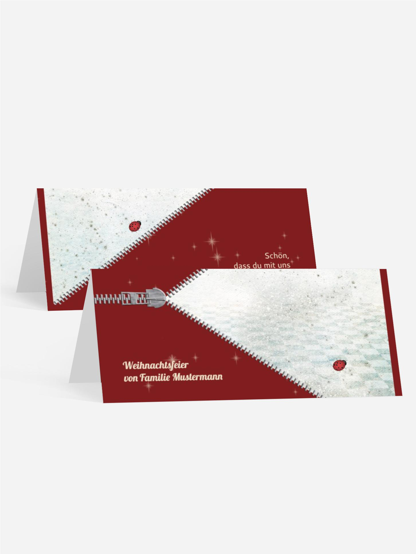 Tischkarte zur Weihnachtsfeier Reißverschluss