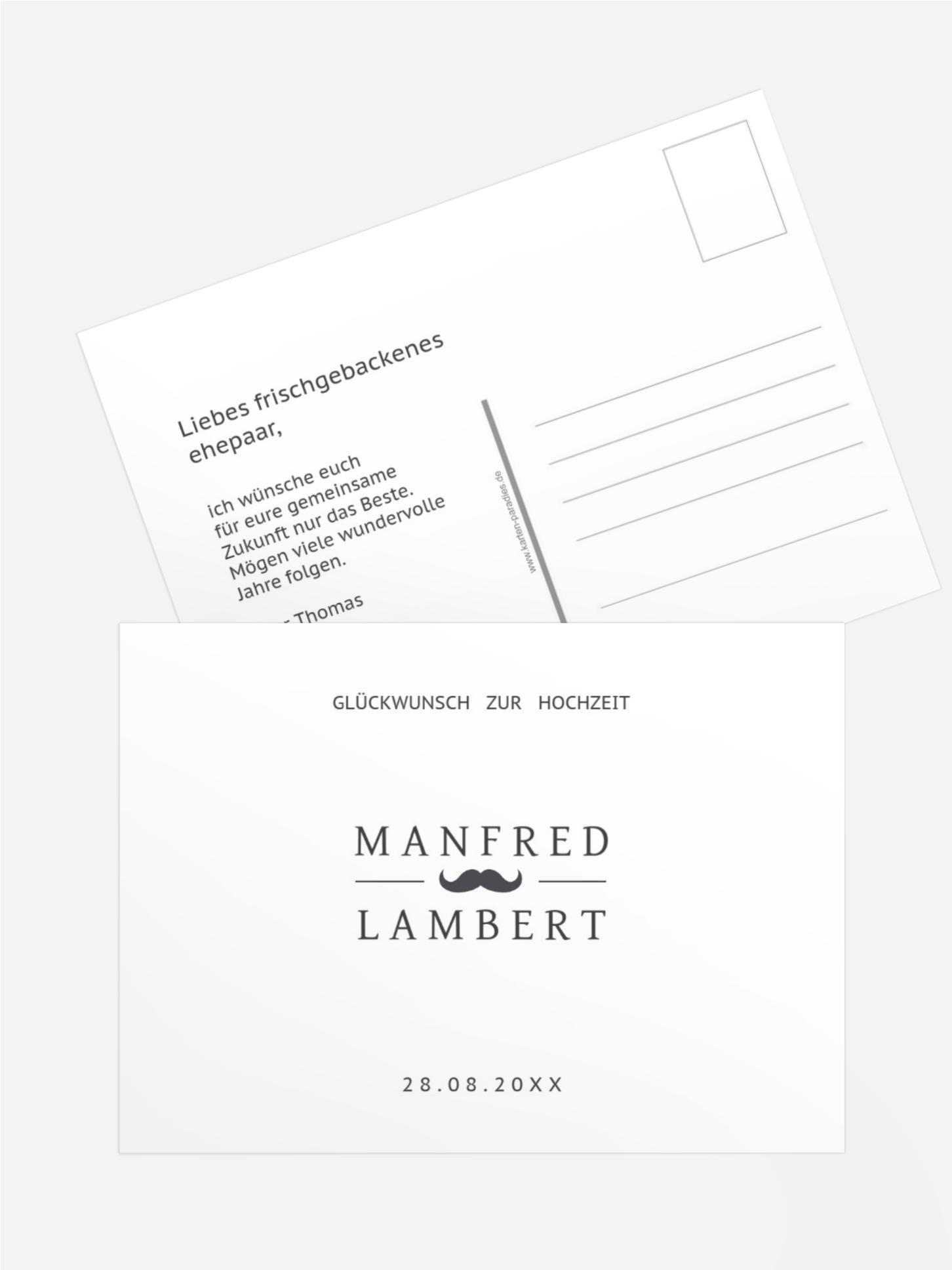 Glückwunschkarte zur Hochzeit XY Moustache love