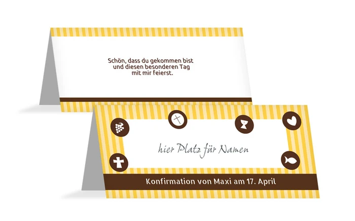Konfirmation Tischkarte stripes buttons