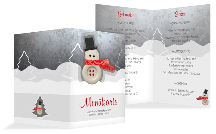 Weihnachtsmenükarte Knopfmännchen