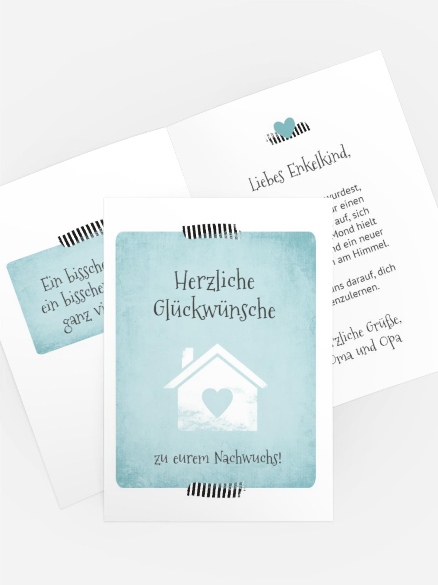 Glückwunschkarte zur Geburt Häuschen