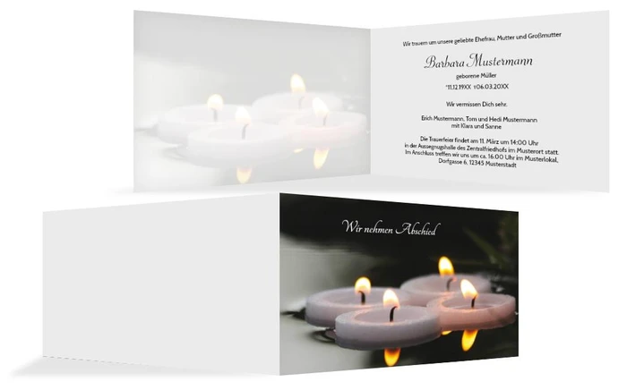 Trauerkarte Schwimmkerzen quer