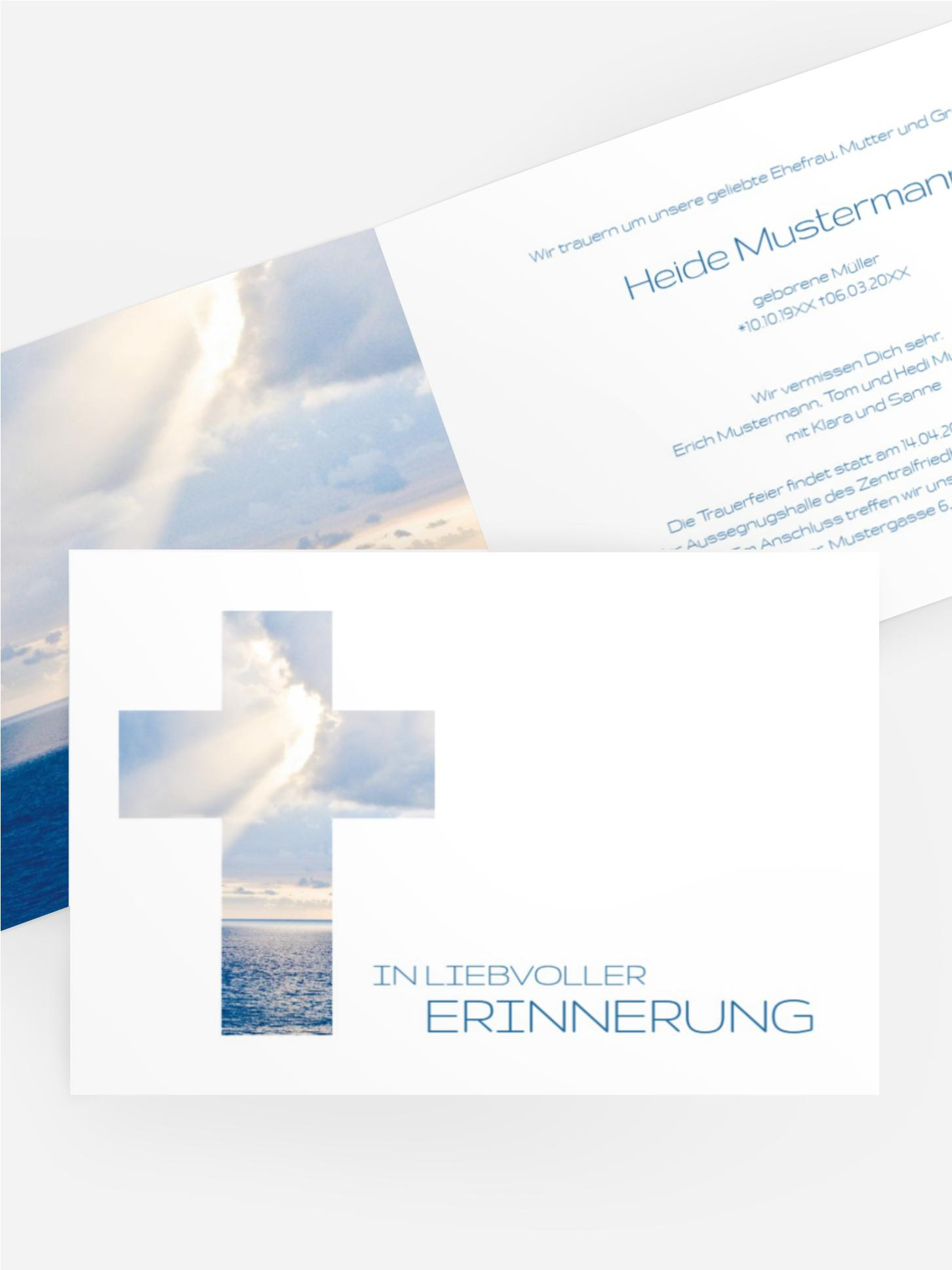 Trauerkarte Himmelskreuz quer