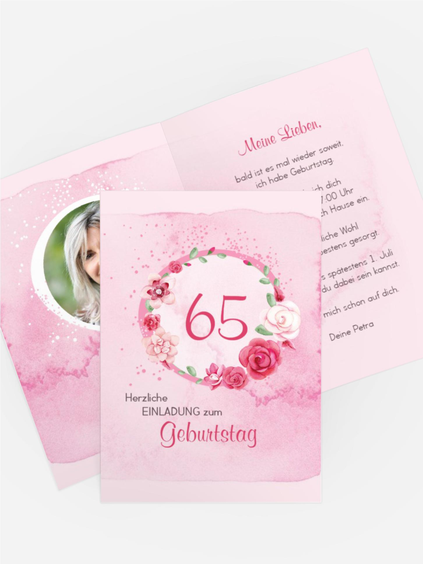 Einladung zum 65. Geburtstag Aquarell Rosen Foto