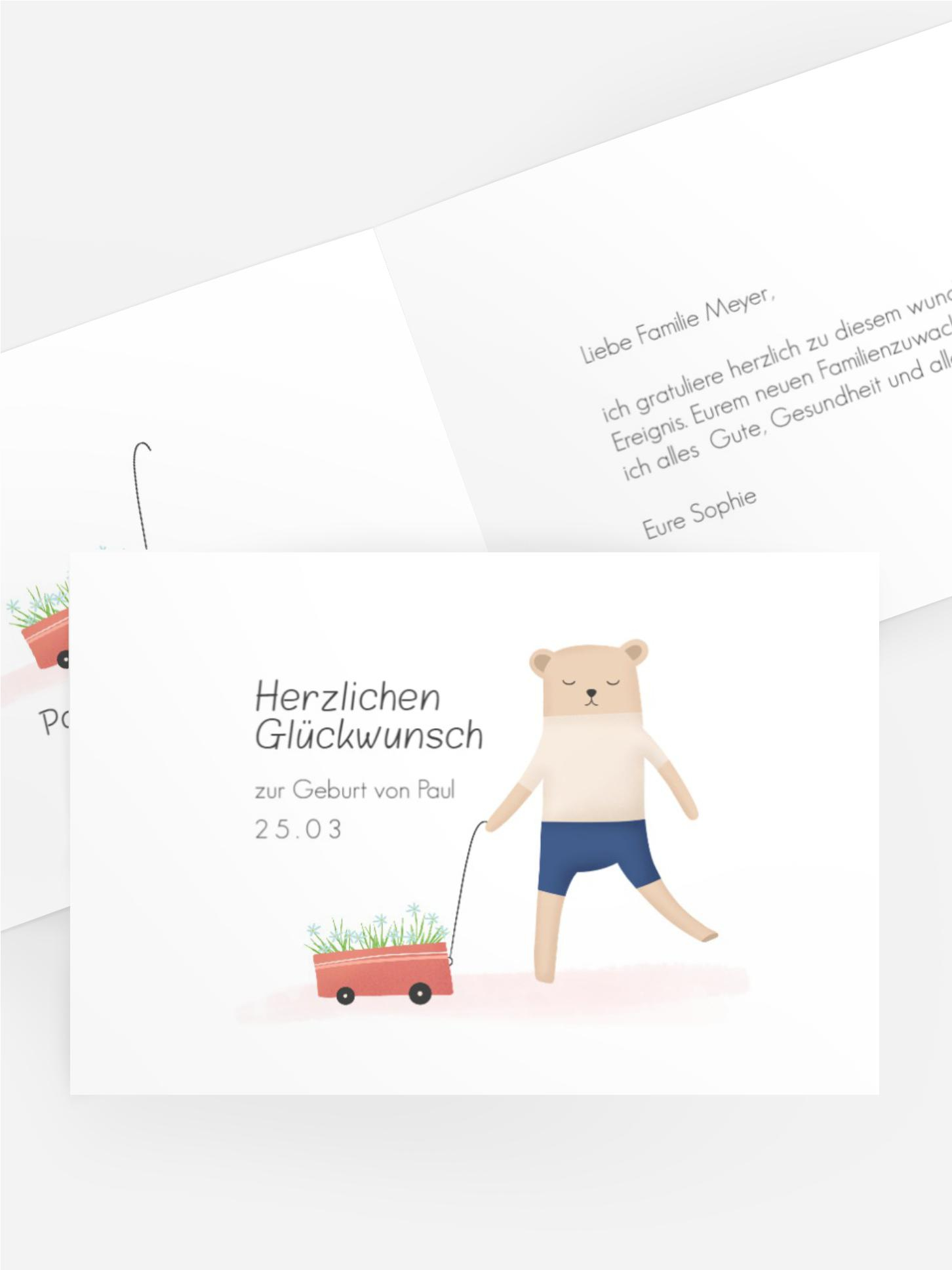 Glückwunschkarte zur Geburt Süßer Teddybär