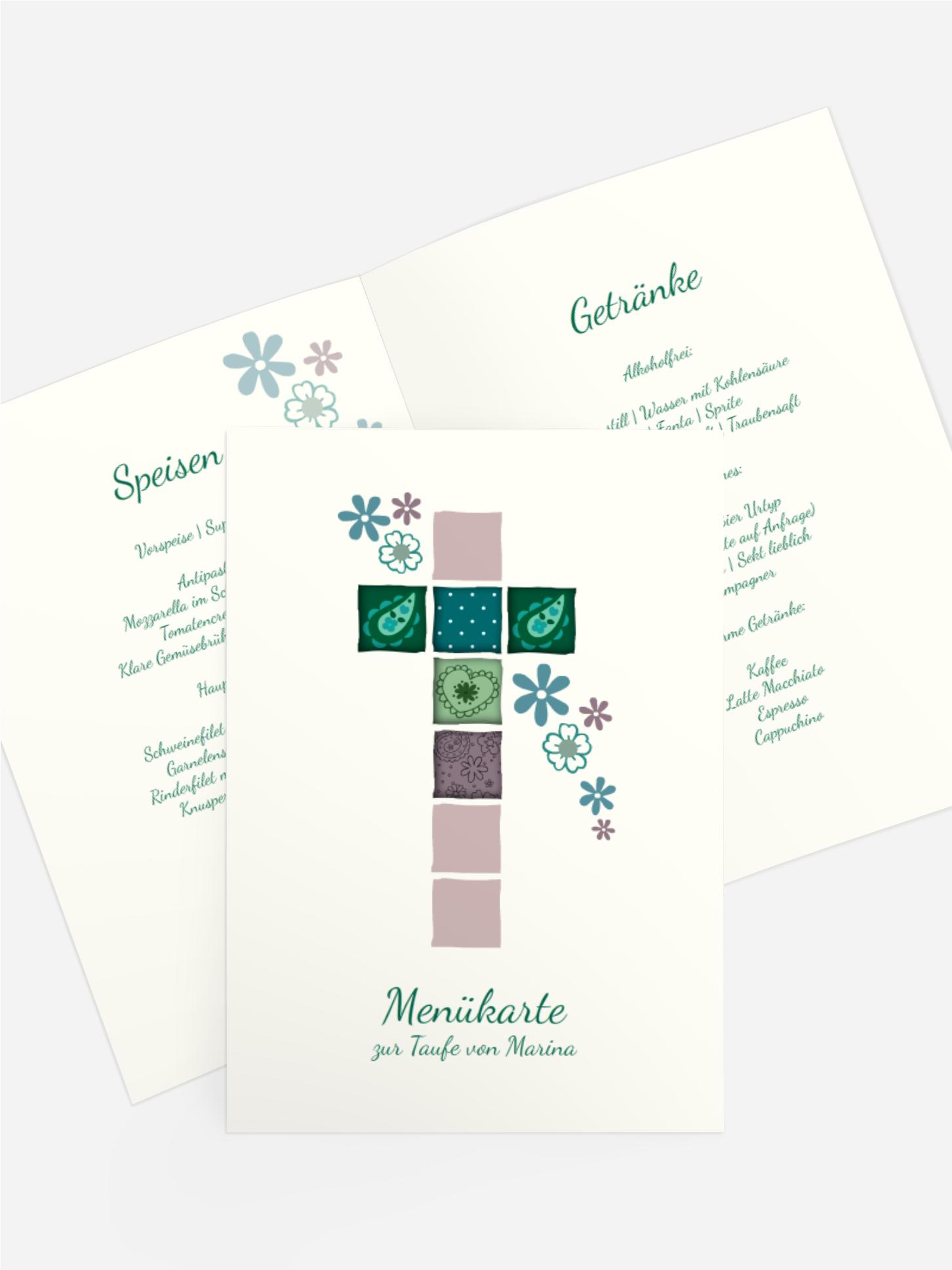 Menükarte Florales Kreuz