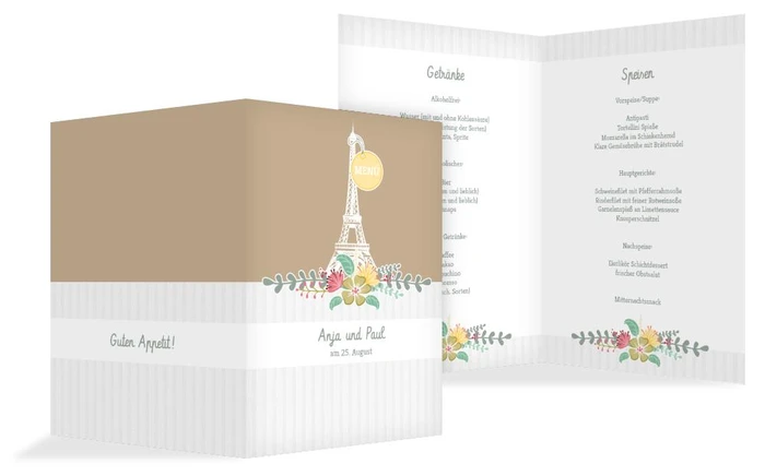Menükarte zur Hochzeit Paris