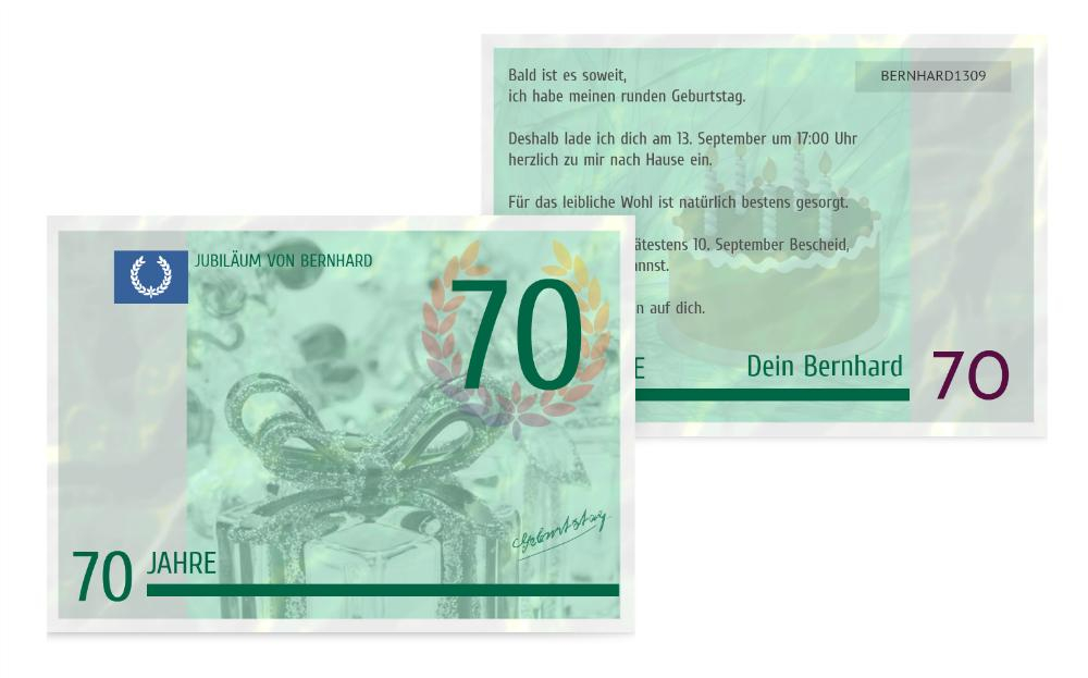 Einladungskarte zum Geburtstag Geldschein 70 Einladungskarte zum Geburtstag Geldschein 70