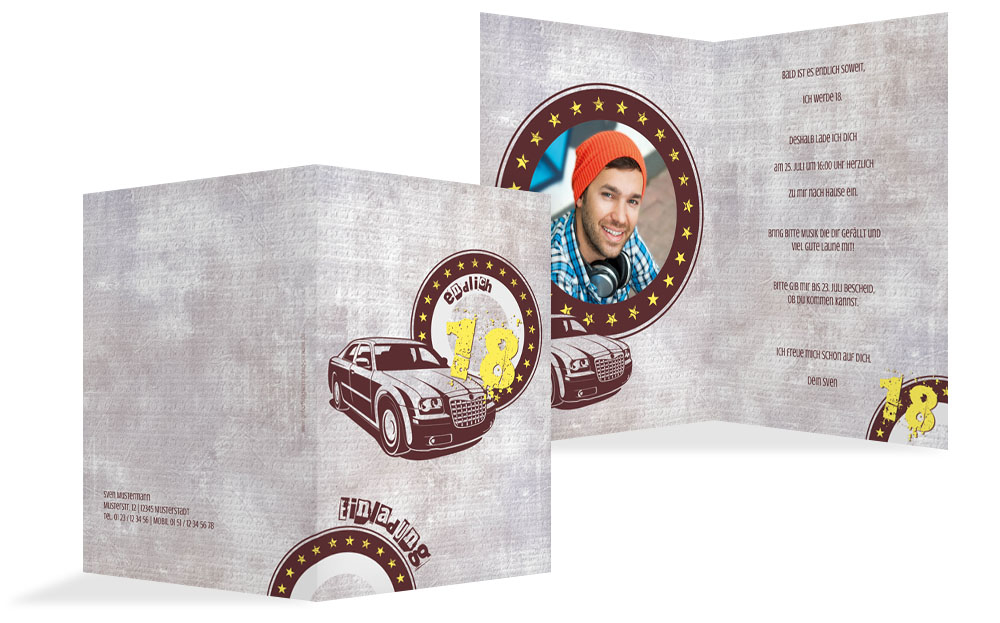 Einladungs zum 18. Geburtstag car star 18 Foto Einladungs zum 18. Geburtstag car star 18 Foto