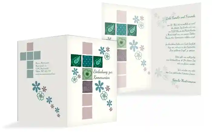 Einladung zur Kommunion Florales Kreuz