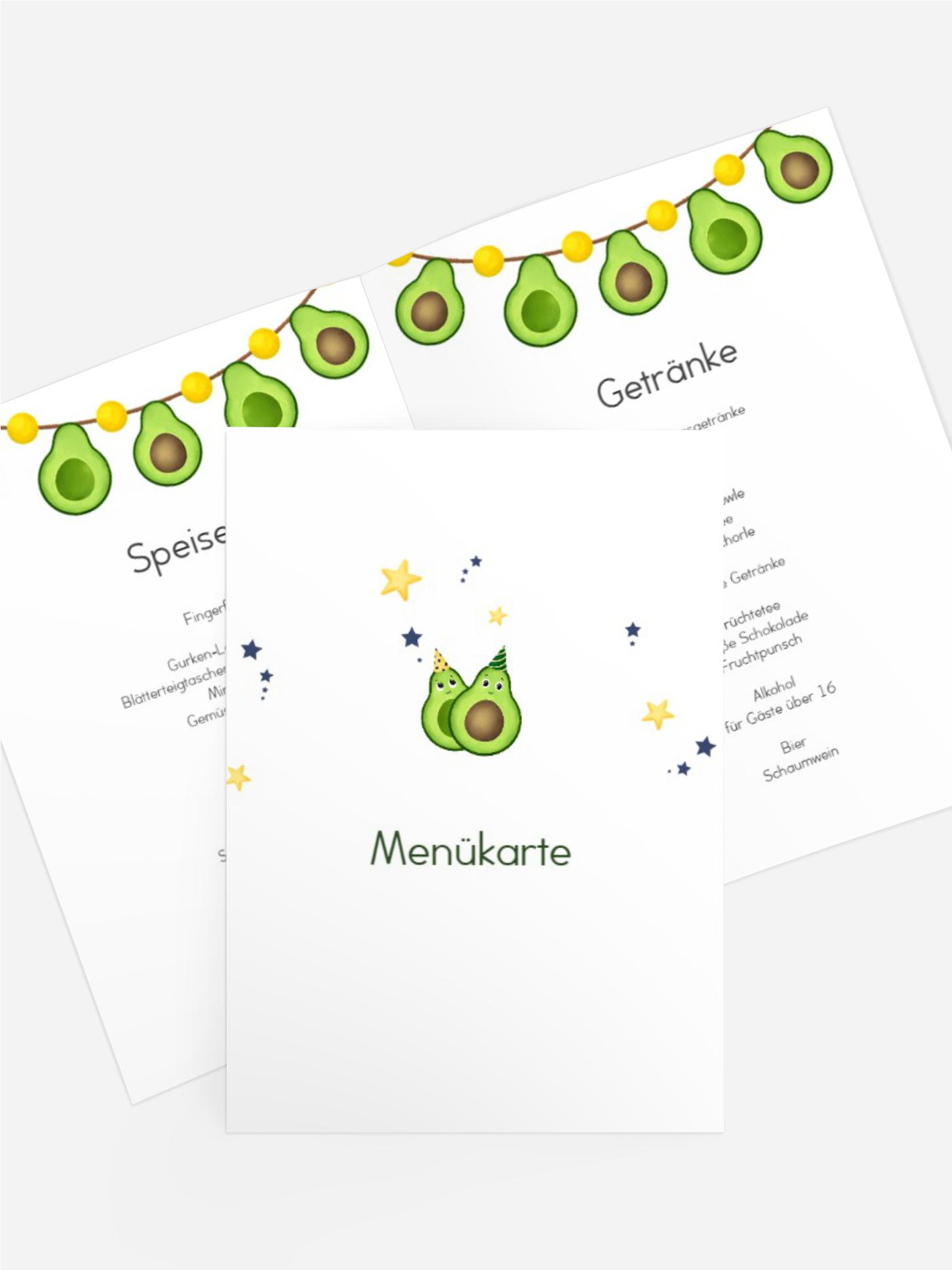 Menükarte Jugendliche Geburtstag Glückliche Avocado