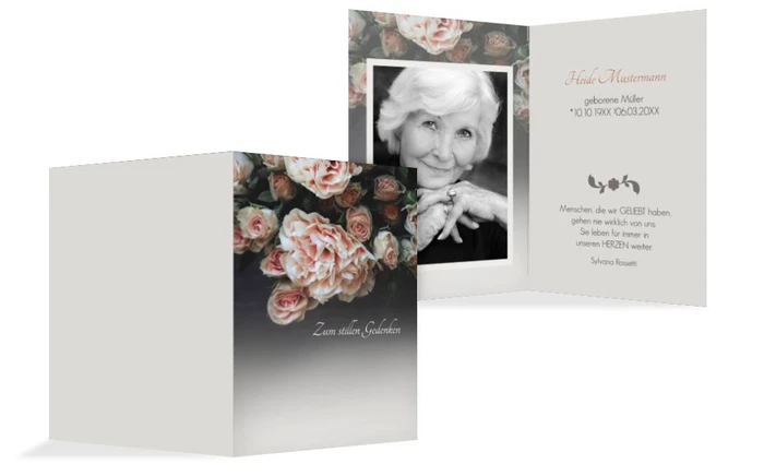 Sterbebildkarte Trauer Rosen