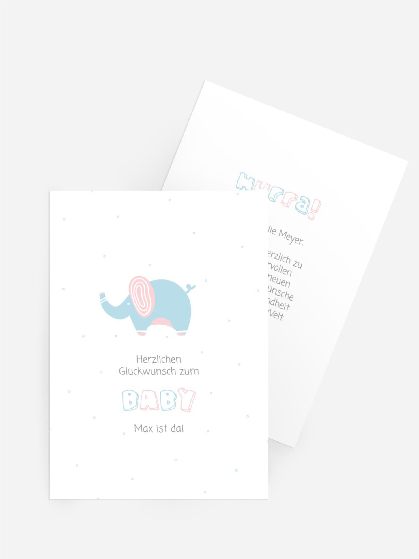 Glückwunschkarte zur Geburt Kleiner Elefant