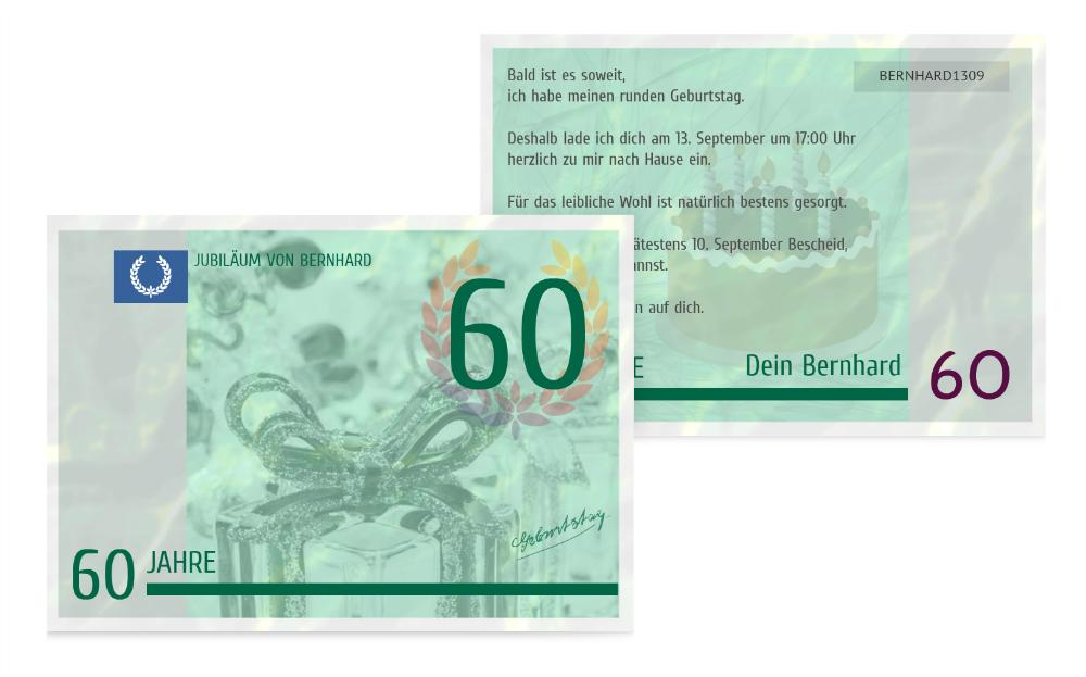 Einladungskarte zum Geburtstag Geldschein 60 Einladungskarte zum Geburtstag Geldschein 60