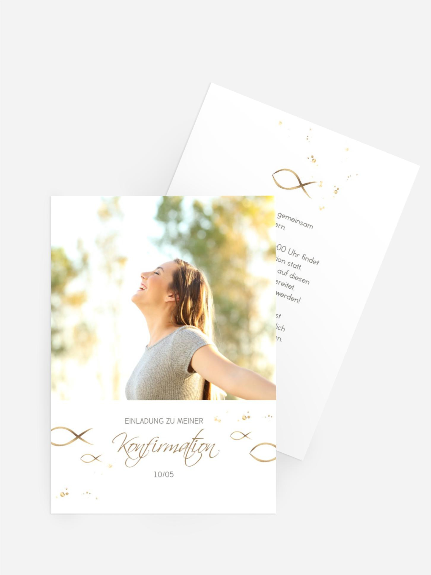 Einladungskarte Konfirmation Goldfisch und Flecken