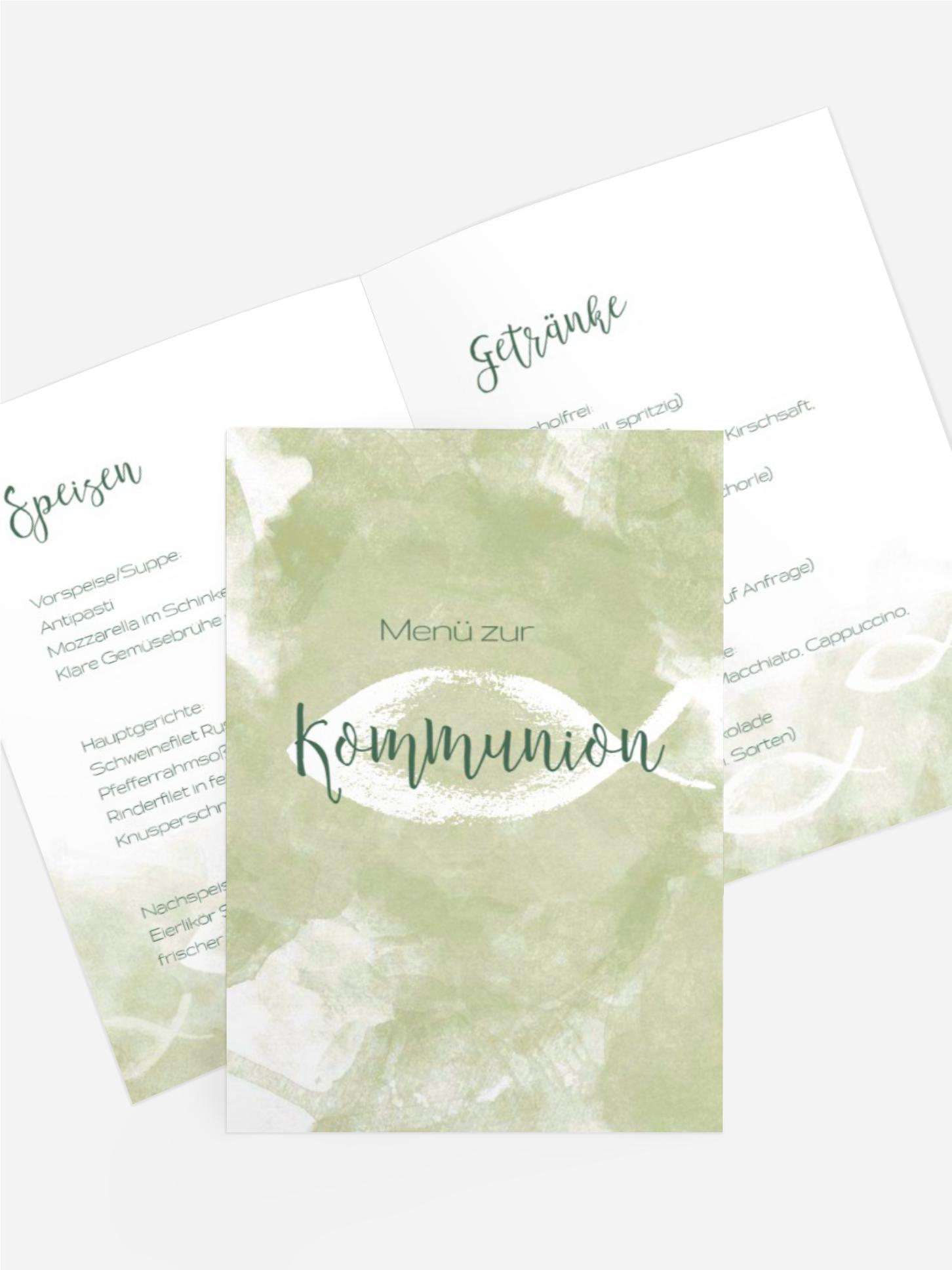 Menükarte Kommunion Aquarelltraum