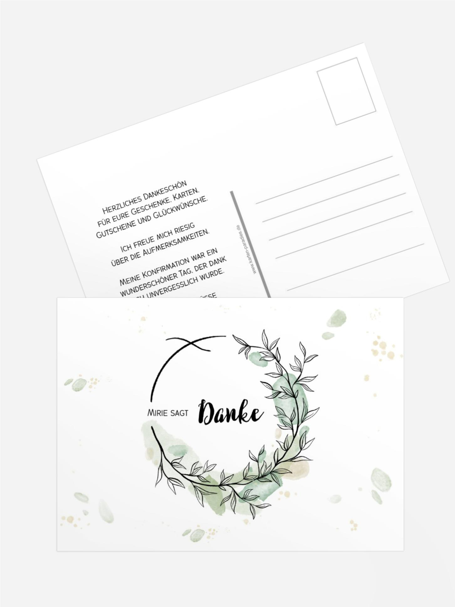 Dankeskarte Konfirmation Aquarellflecken und Zweige