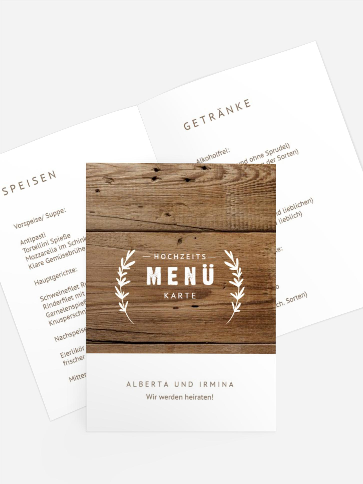 Menükarte XX wir zusammen