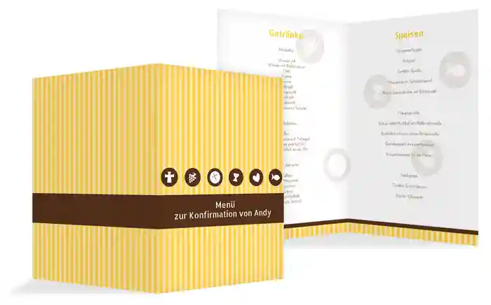 Konfirmation Menükarte stripes buttons