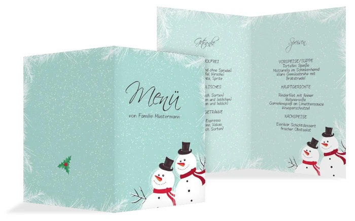 Weihnachtsmenükarte Schneemänner
