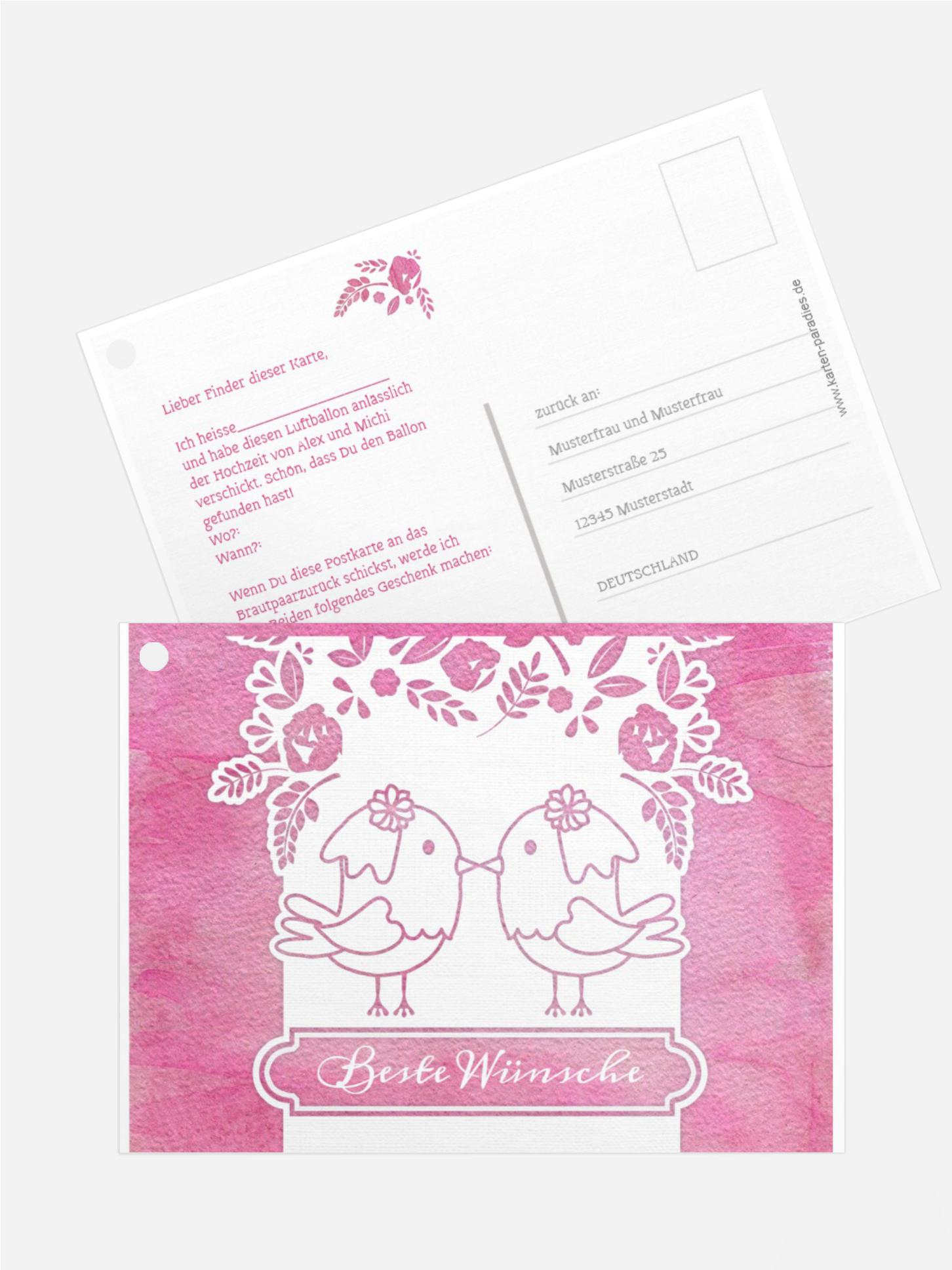 Ballonkarte zur Hochzeit Vogelpaar Brautkleid