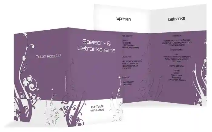 Menükarte Taufe Florale Schnörkel