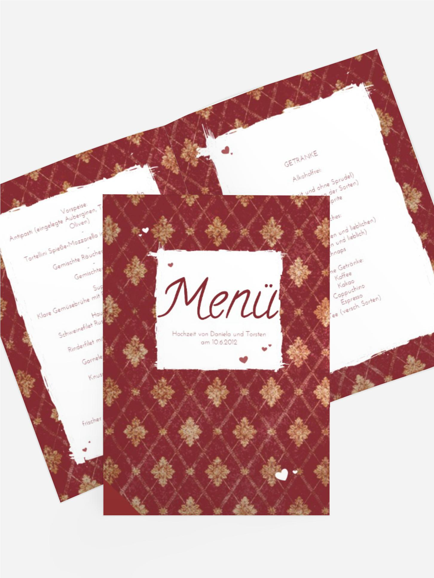 Menükarte Liebesbündnis