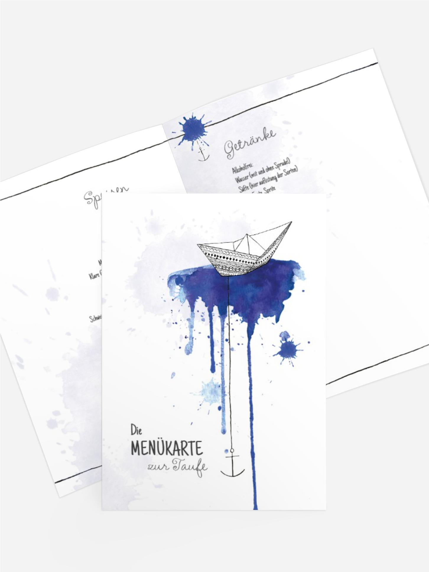Menükarte Origamischiff