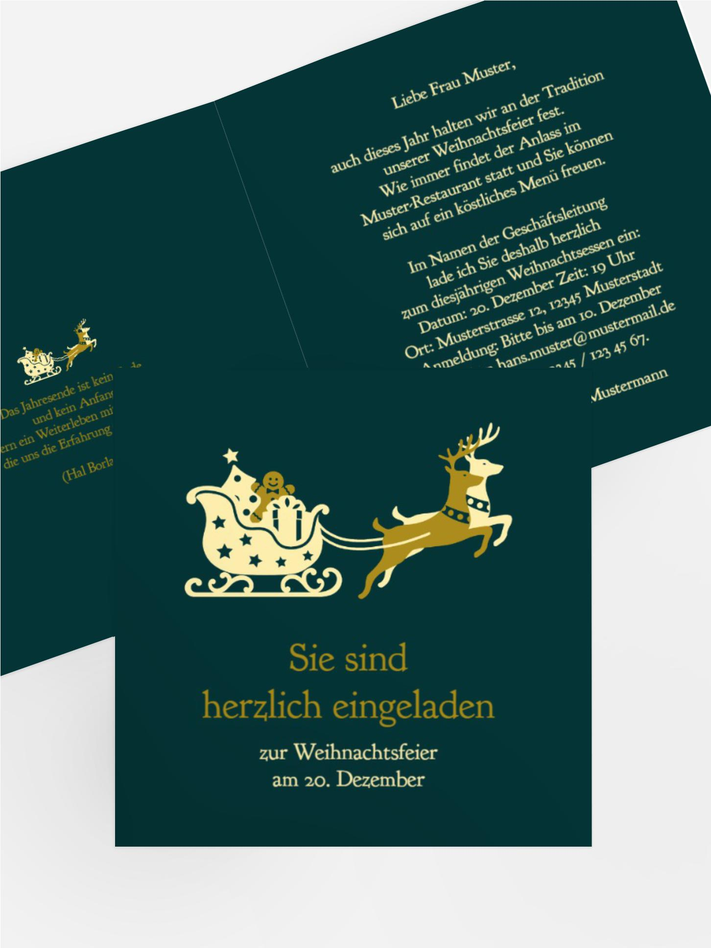 Einladungskarte Weihnachten Geschäft Kutsche