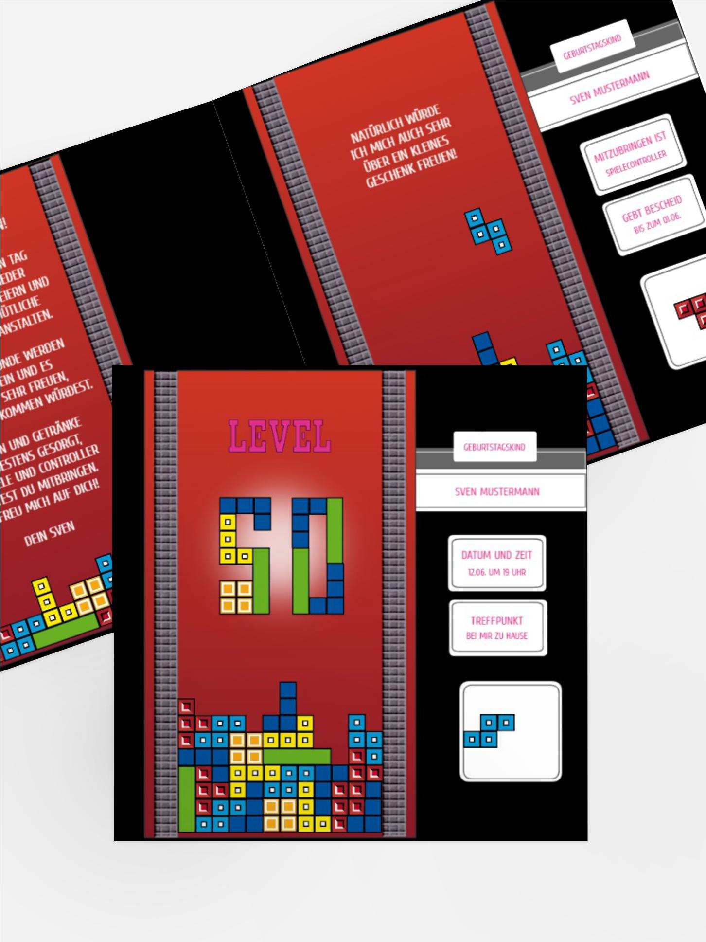 Einladung zum Geburtstag 8bit Game 50