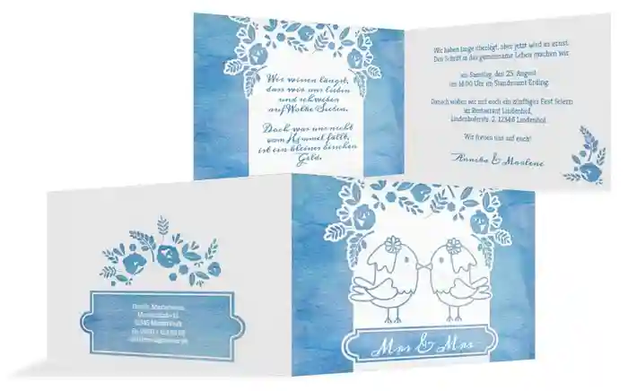 Hochzeitseinladung Vogelpaar Brautkleid Hochzeitseinladung Vogelpaar Brautkleid
