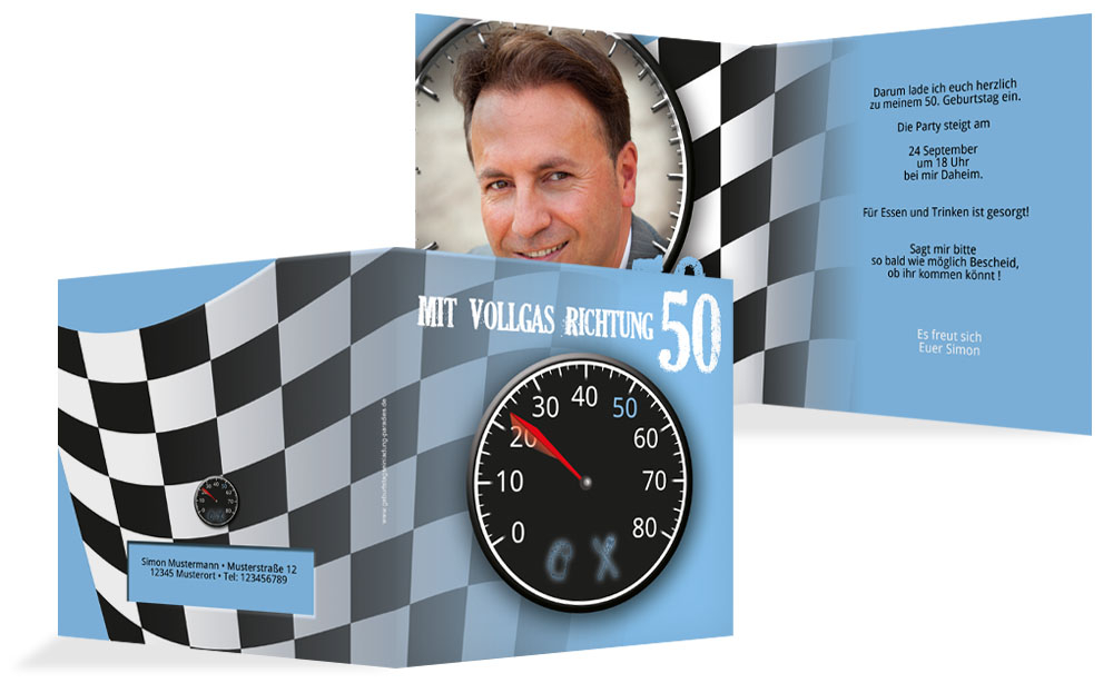 Einladungskarte Geburtstag Vollgas 50