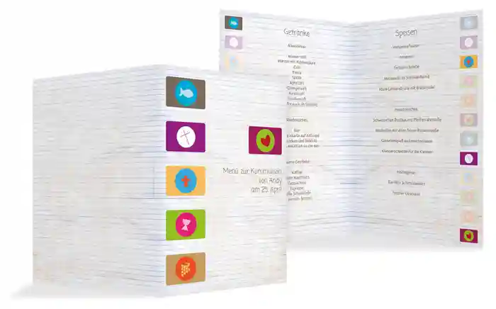 Menükarte Kommunion mit Buttons