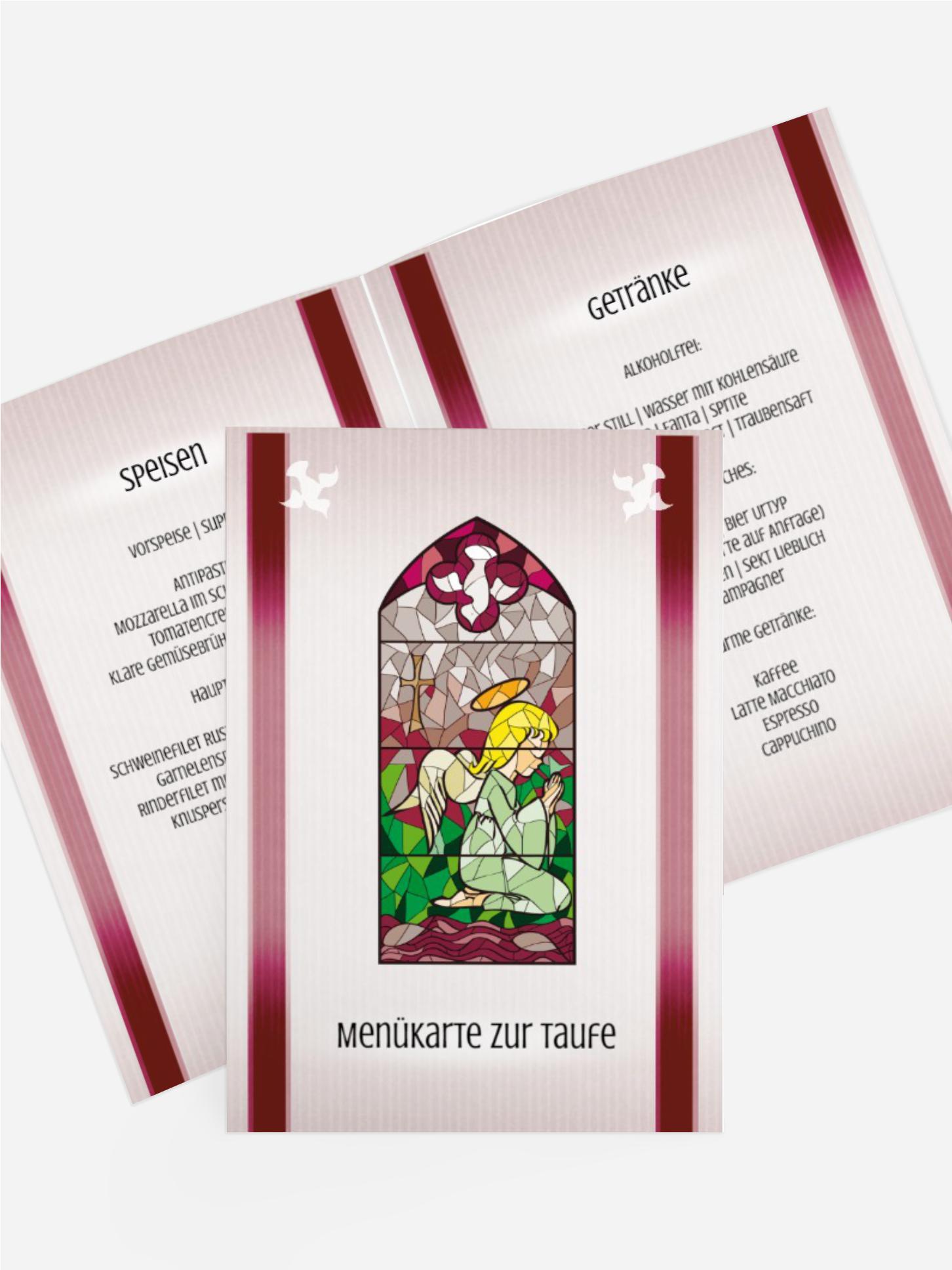 Menükarte zur Taufe Kirchenfenster