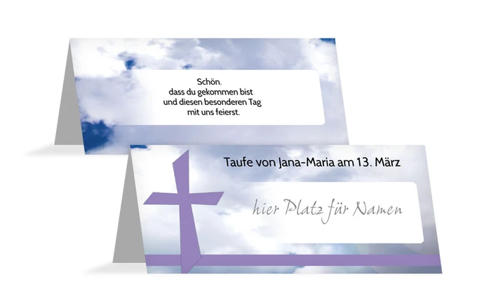 Tischkarte Taufe Himmelskreuz